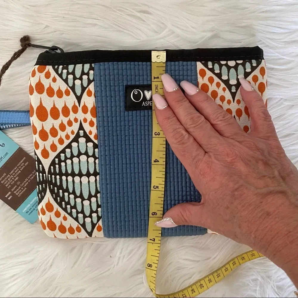 NEW OM Aspen blue print cosmetic wristlet bag